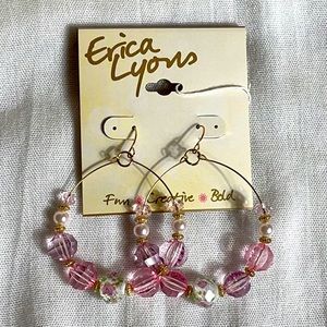 Erika Lyons Pink Beaded Hoop Earrings NWT